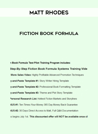 Matt Rhodes – Fiction Book Formula courses available download now.
